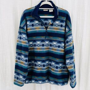 Bugle Boy Company Blue Geometric Aztec Quarter Zip Soft Fleece Sweater - Medium